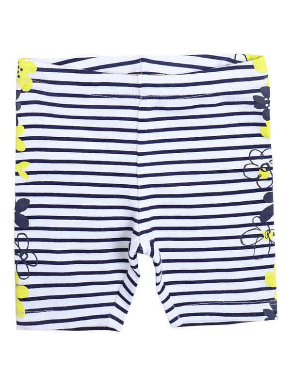 Girls White & Blue Printed T-Shirt with Short Pants image number 2